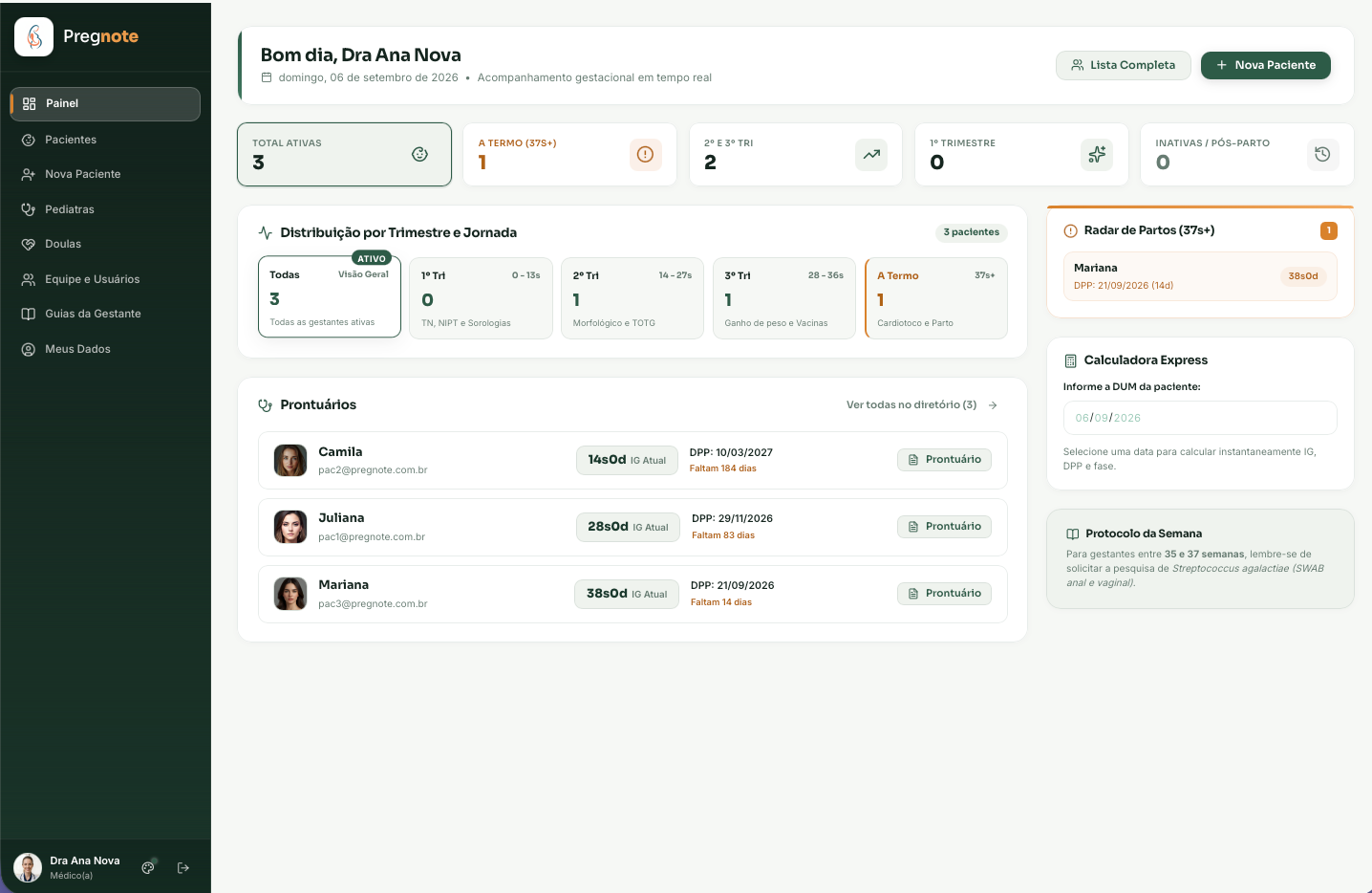 Painel do prontuário web
